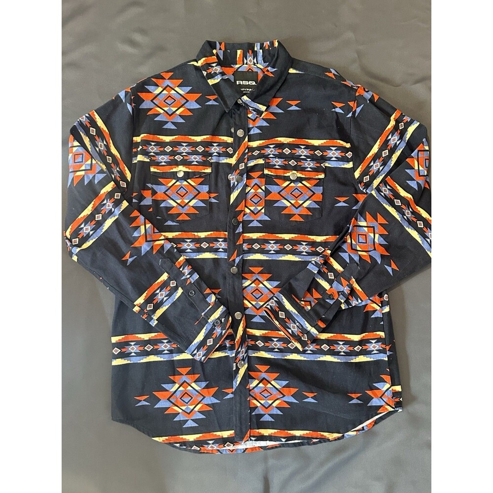 RSQ Button Up Shirt Mens XLarge Black Aztec Southwestern Western Cotton Flannel